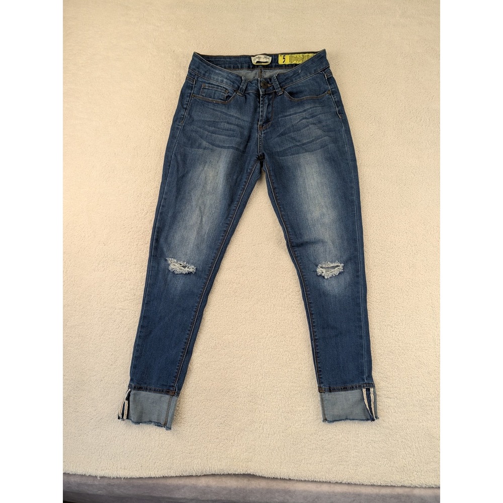 Indigo Rein Girls Skinny Jeans Size 5 Distressed Ripped Knee Medium Wash Denim